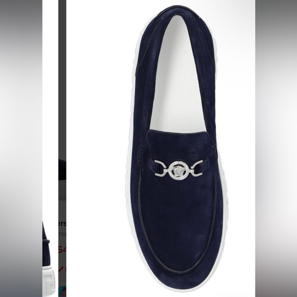 Pre Loved VERSACE Medusa '95 Slip-On Loafers in Navy Blue SZ46